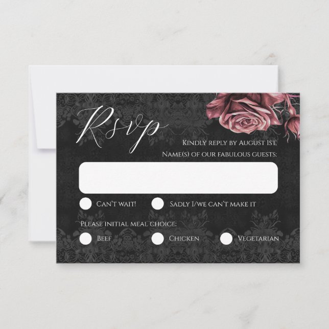Red Roses Romantic Victorian Gothic RSVP card (Front)