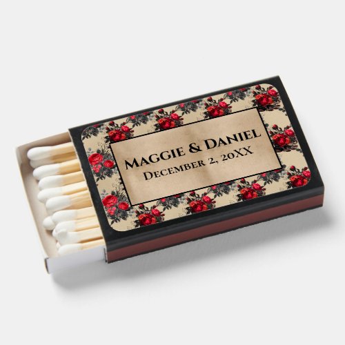 Red Roses Romantic Wedding Favors Elegant Gothic Matchboxes