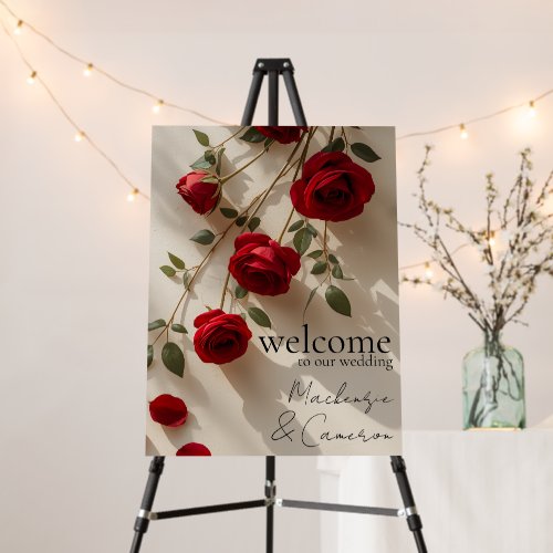 Red Roses Romantic Wedding Welcome Sign