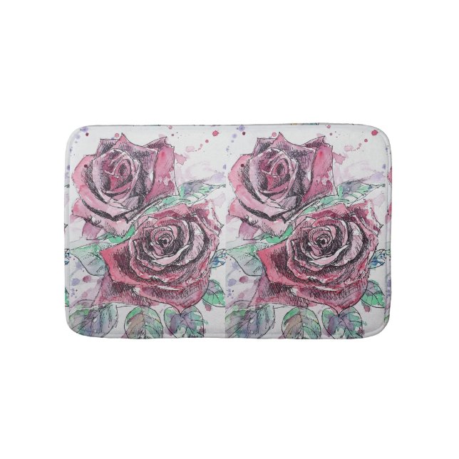 Red Roses Rose art flower floral Bath Mat (Front)
