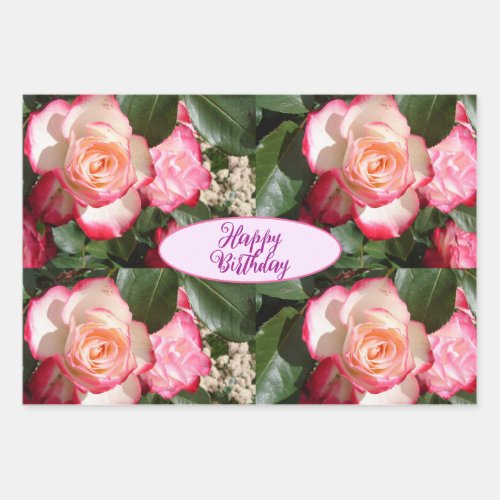 Red Roses Roses White Flower Floral Cottage Garden Wrapping Paper Sheets