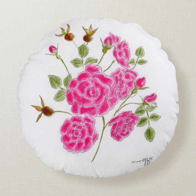 Red roses round pillow (Front)