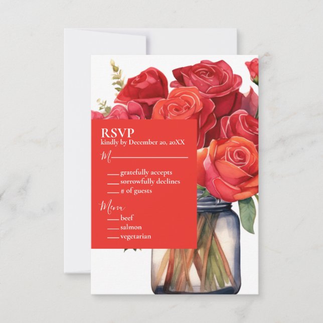 Red Roses RSVP Response Card (Front)