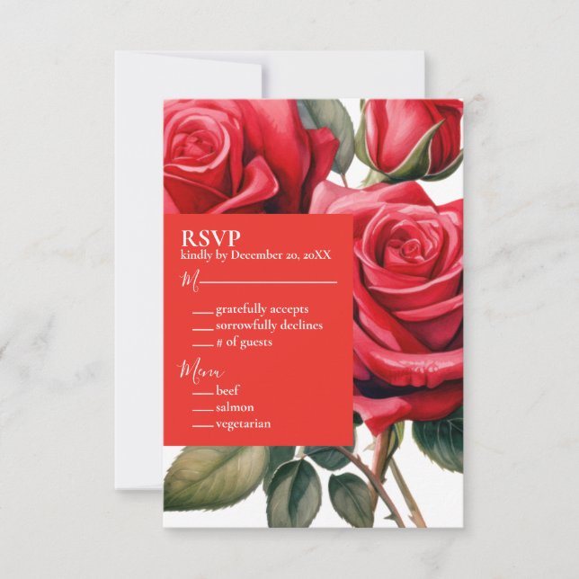 Red Roses RSVP Response Card (Front)
