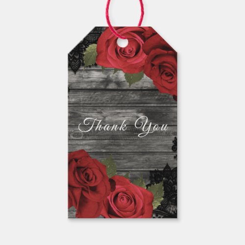 Red Roses Rustic Black Lace Wedding Favor Gift Gift Tags