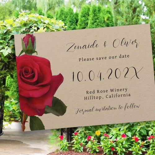 Red Roses Rustic Kraft Save the Date Cards
