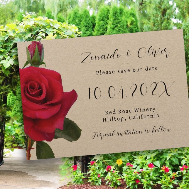 Red Roses Rustic Kraft Save the Date Cards (Creator Uploaded)