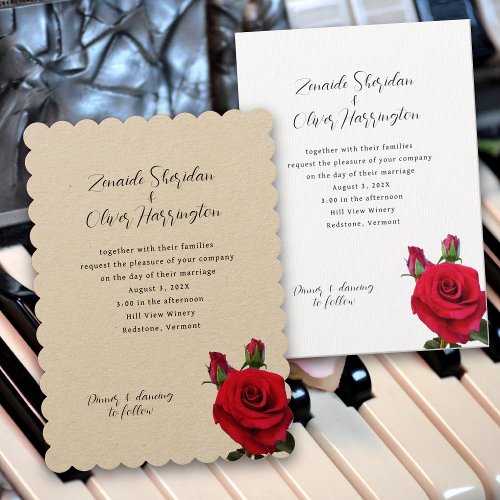 Red Roses Rustic Kraft Wedding Invitation