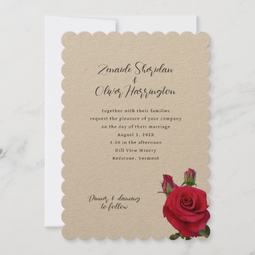 Red Roses Rustic Kraft Wedding Invitation