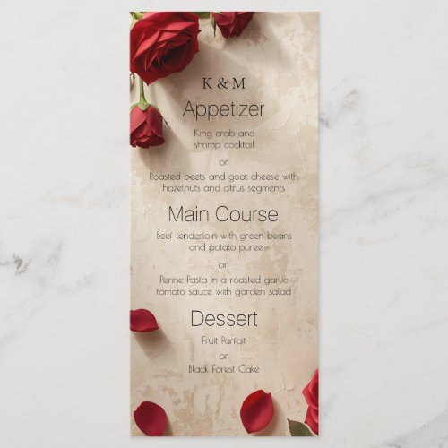 Red Roses Rustic Romantic Dining Menu