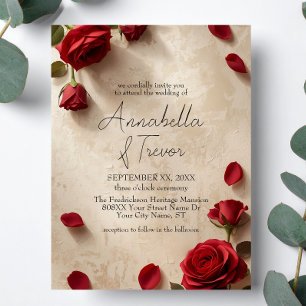 Red Roses Rustic Romantic Wedding Invitation