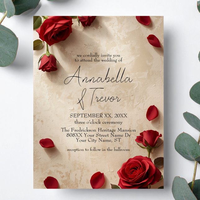 Red Roses Rustic Romantic Wedding Invitation (Creator Uploaded)