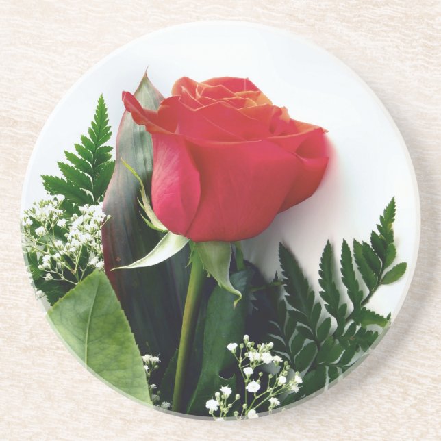 Red roses sandstone coaster (Front)