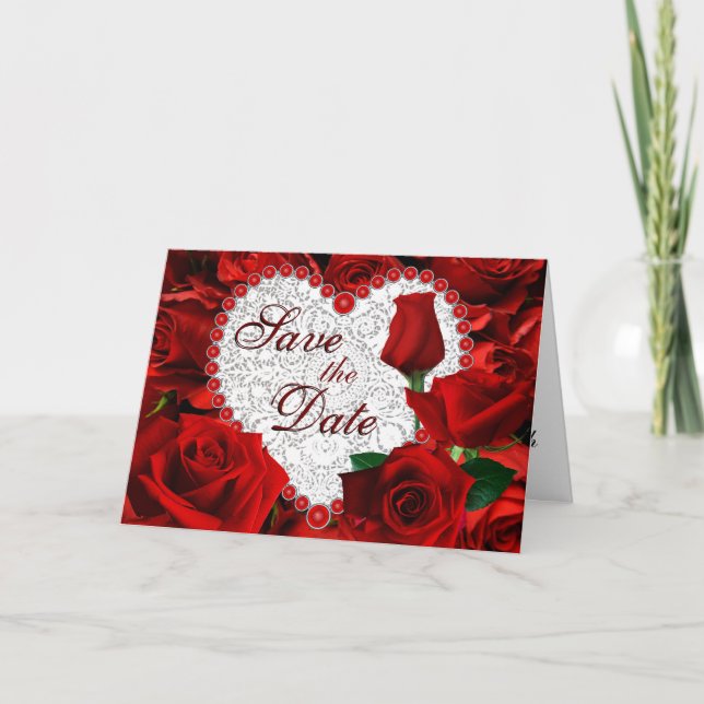 Red Roses Save the Date Card (Front)