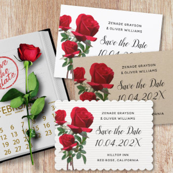 Red Roses Save The Date Marriage Announcement by BlueHyd at Zazzle