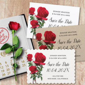 Red Roses Save the Date Marriage Announcement