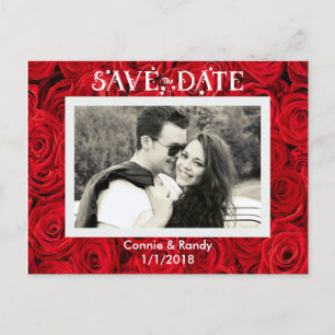 Red Roses Save the Date Photo Postcard