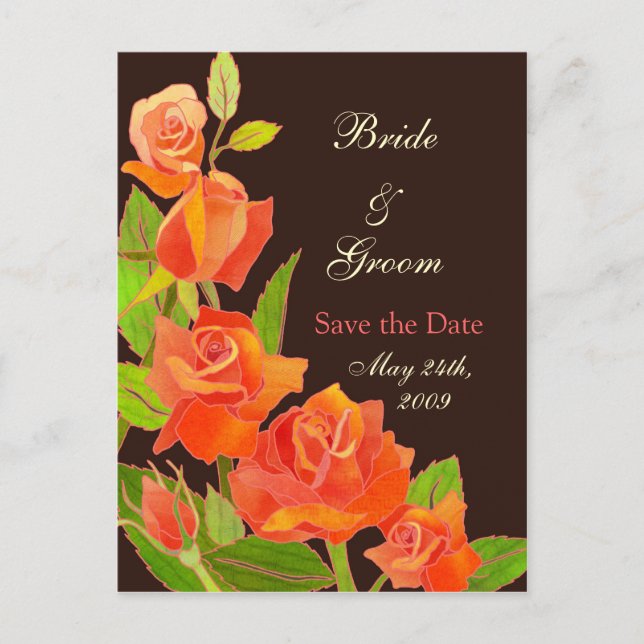 Red Roses: Save the Date Wedding Postcard (Front)