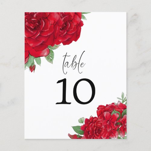 Red Roses Script Wedding Table Number