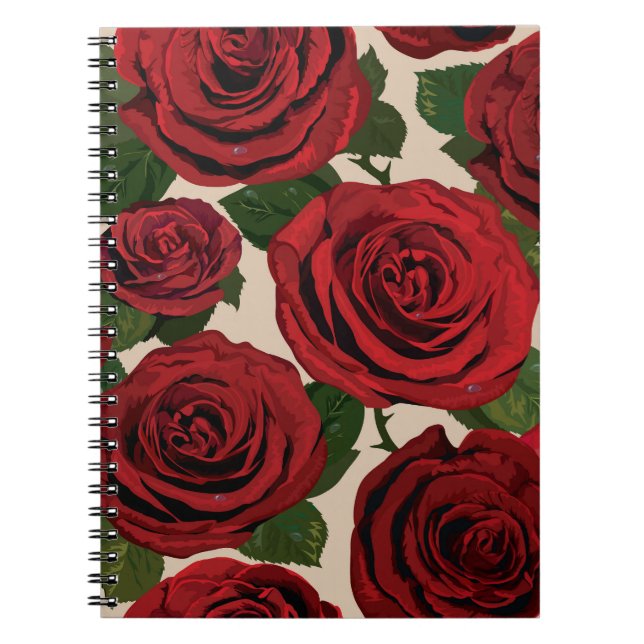 Red Roses: Seamless Floral Background Notebook (Front)