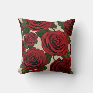 Red Roses: Seamless Floral Background Throw Pillow