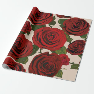 	Red roses. Seamless floral background.  Wrapping Paper