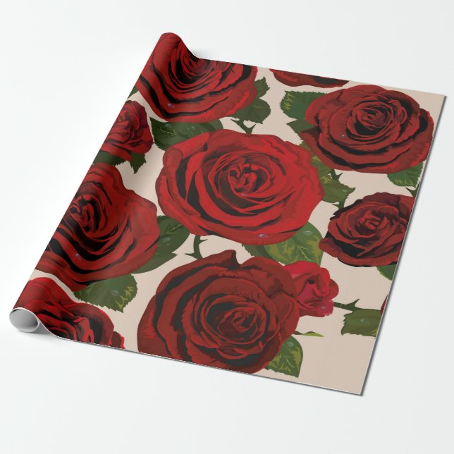 	Red roses. Seamless floral background.  Wrapping Paper (Unrolled)