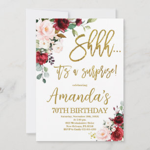 Red Roses, Shhh it's a Surprise Birthday Invitation