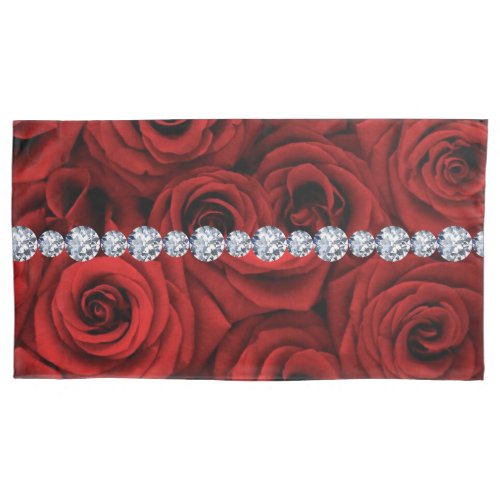 Red Roses Silver Diamonds King Size Pillow Case