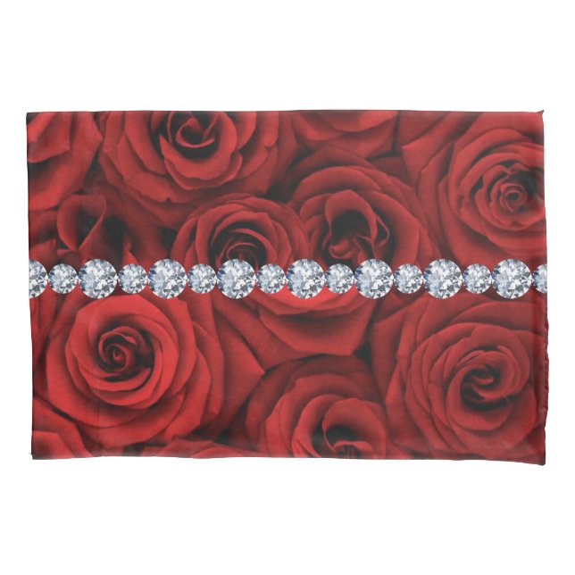Red Roses Silver Diamonds Standard Size Pillow Case (Front)