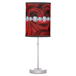 Red Roses Silver Diamonds Table Lamp
