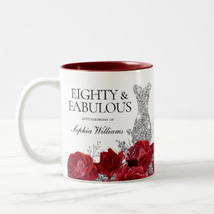 Red Roses Silver Dress 80th Birthday Party Favor Two-Tone Coffee Mug