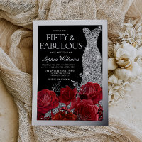 Red Roses & Silver Foil Black 50th Birthday