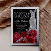 Red Roses & Silver Foil Black 70th Birthday