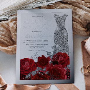 Red Roses & Silver Foil Border Bridal Shower Invitation