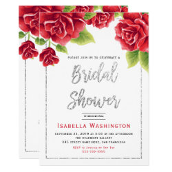 Red Roses & Silver Glitter Bridal Shower Card