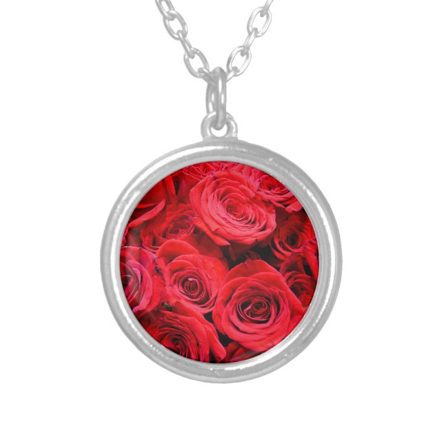 Red Roses Silver Plated Necklace (Front)