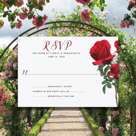 Red Roses Simple White Wedding Reply Cards