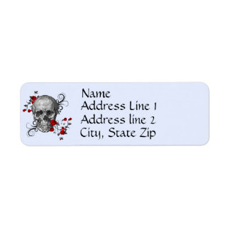 Red Roses Skull Address Label