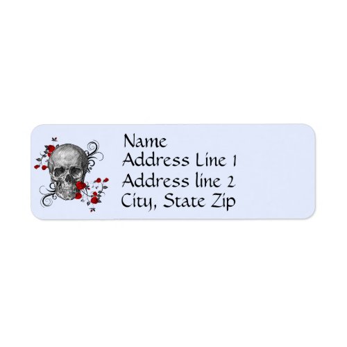 Red Roses Skull Address Label