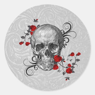 Red Roses Skull Classic Round Sticker