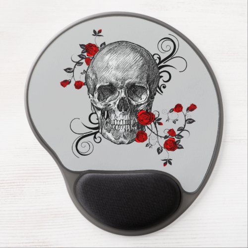Red Roses Skull Gel Mouse Pad