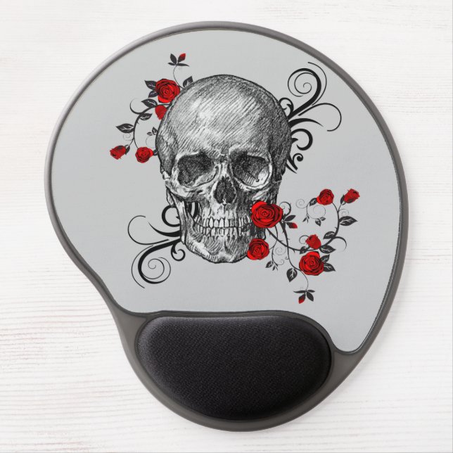 Red Roses Skull Gel Mouse Pad (Front)