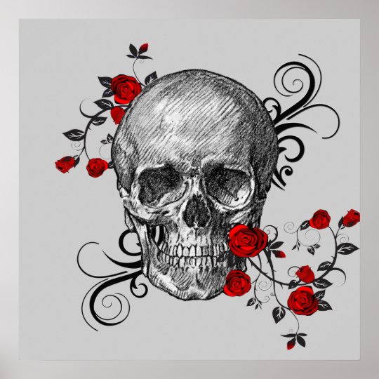 Red Roses Skull Poster | Zazzle.com