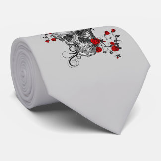 Red Roses Skull Tie
