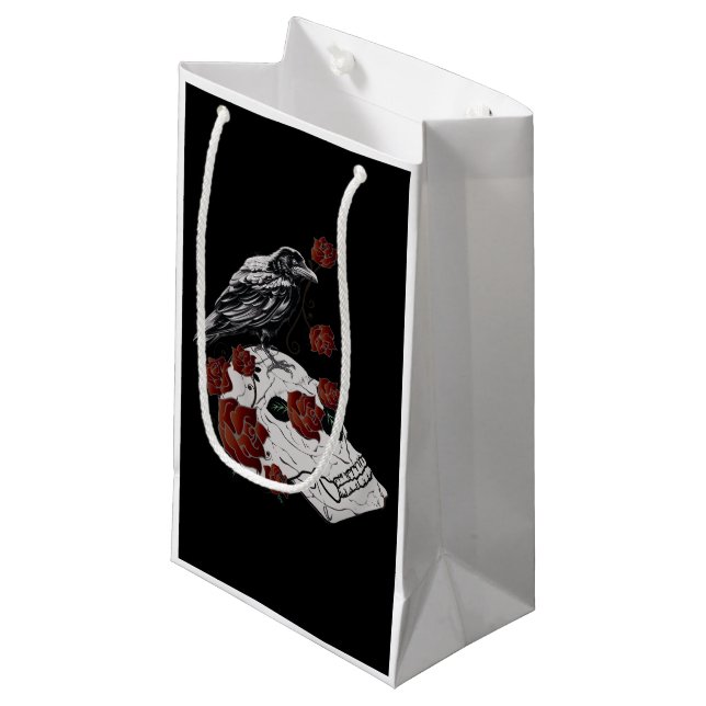 Red Roses, Skulls and Raven Gift Bag (Front Angled)