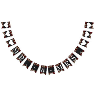 Red Roses Skulls Black Floral Gothic Mr. & Mrs Bunting Flags