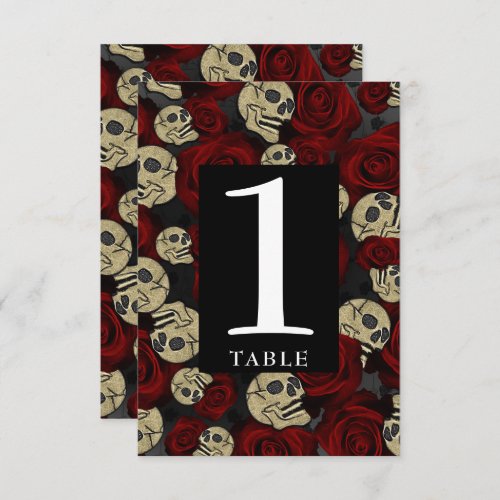 Red Roses Skulls Black Floral Gothic Table Number