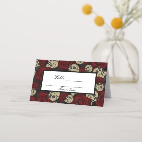 Red Roses Skulls Black Floral Gothic Table Number Place Card