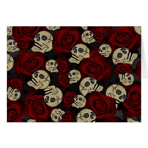 Red Roses  Skulls Black Floral Gothic Thank You